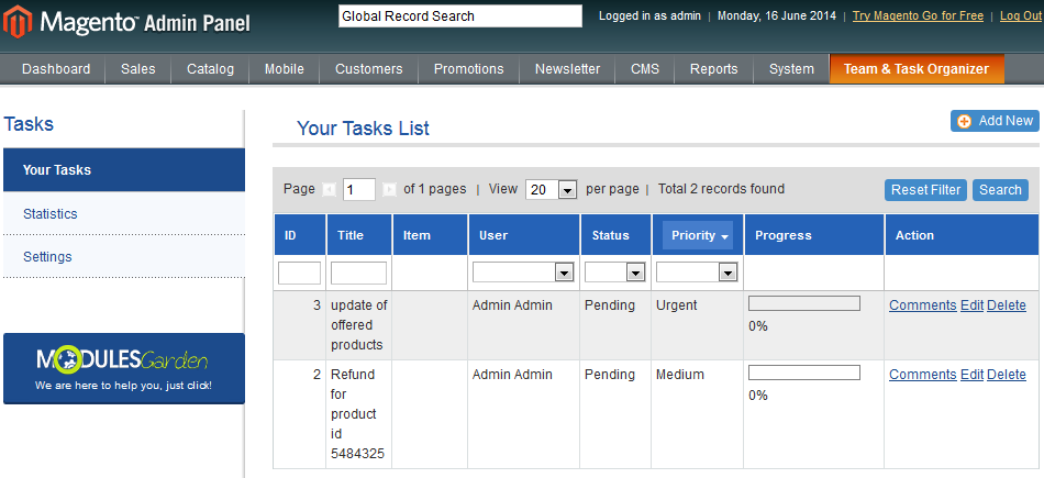 team task list